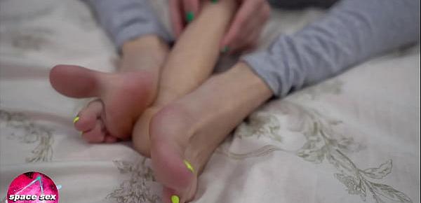  Girl with Neat Legs Sensual Footjob Huge Dildo - Foot Fetish